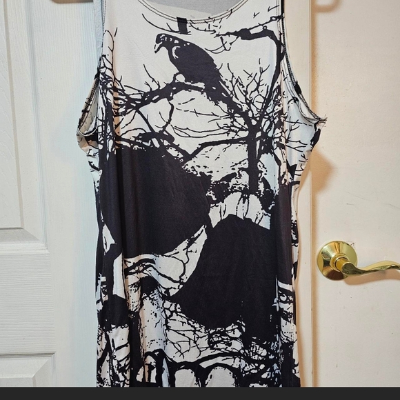 DARK FOREST SKULL Black and White Sleeveless Mini Dress. M - Picture 2 of 4